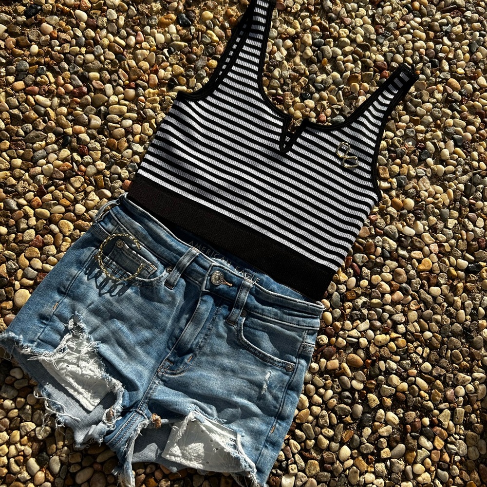 Black and White Striped Women's Top